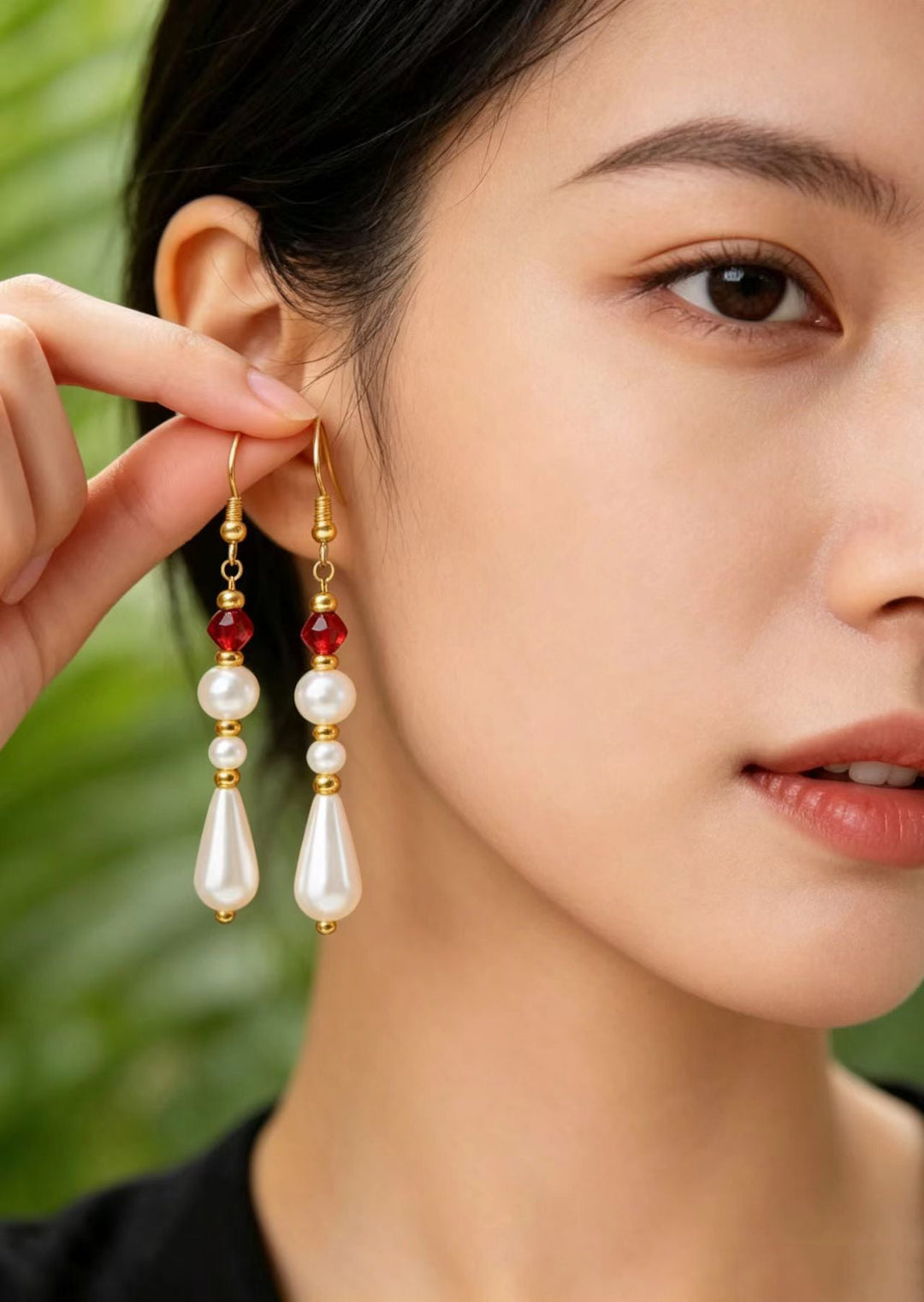 Retro Red Tasseled Fine Pearl Ethnic Style Long Drop Earrings