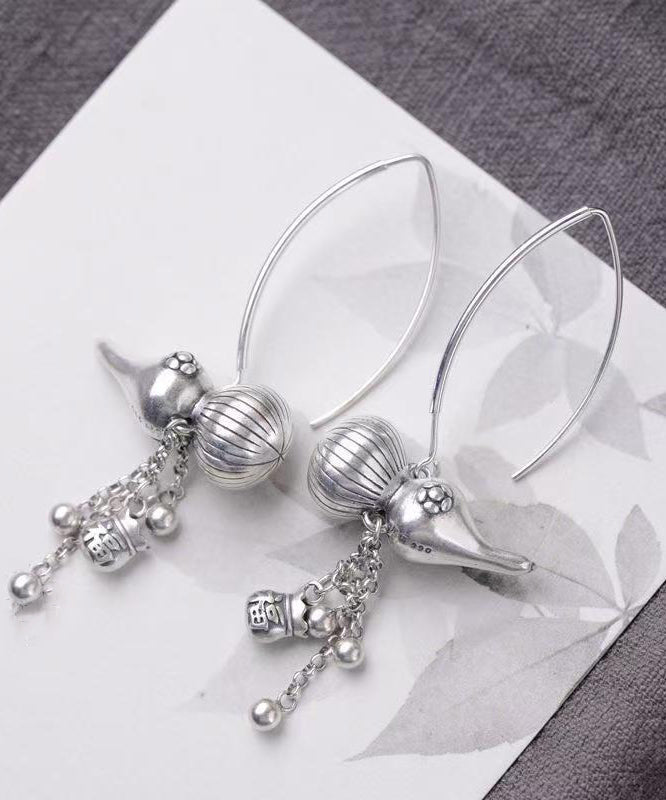 Retro Silk Sterling Silver Calabash Tassel Drop Earrings
