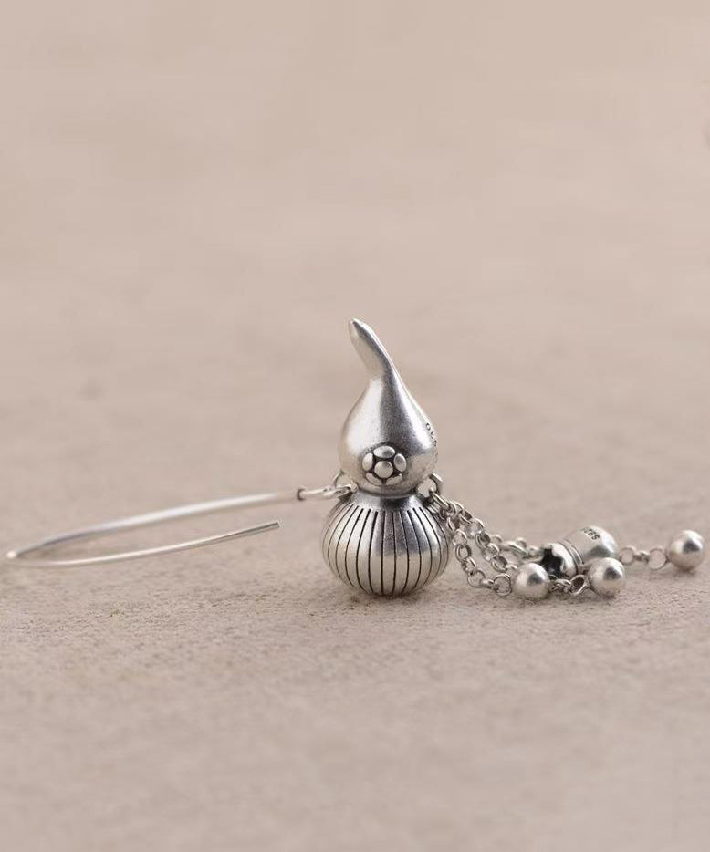 Retro Silk Sterling Silver Calabash Tassel Drop Earrings