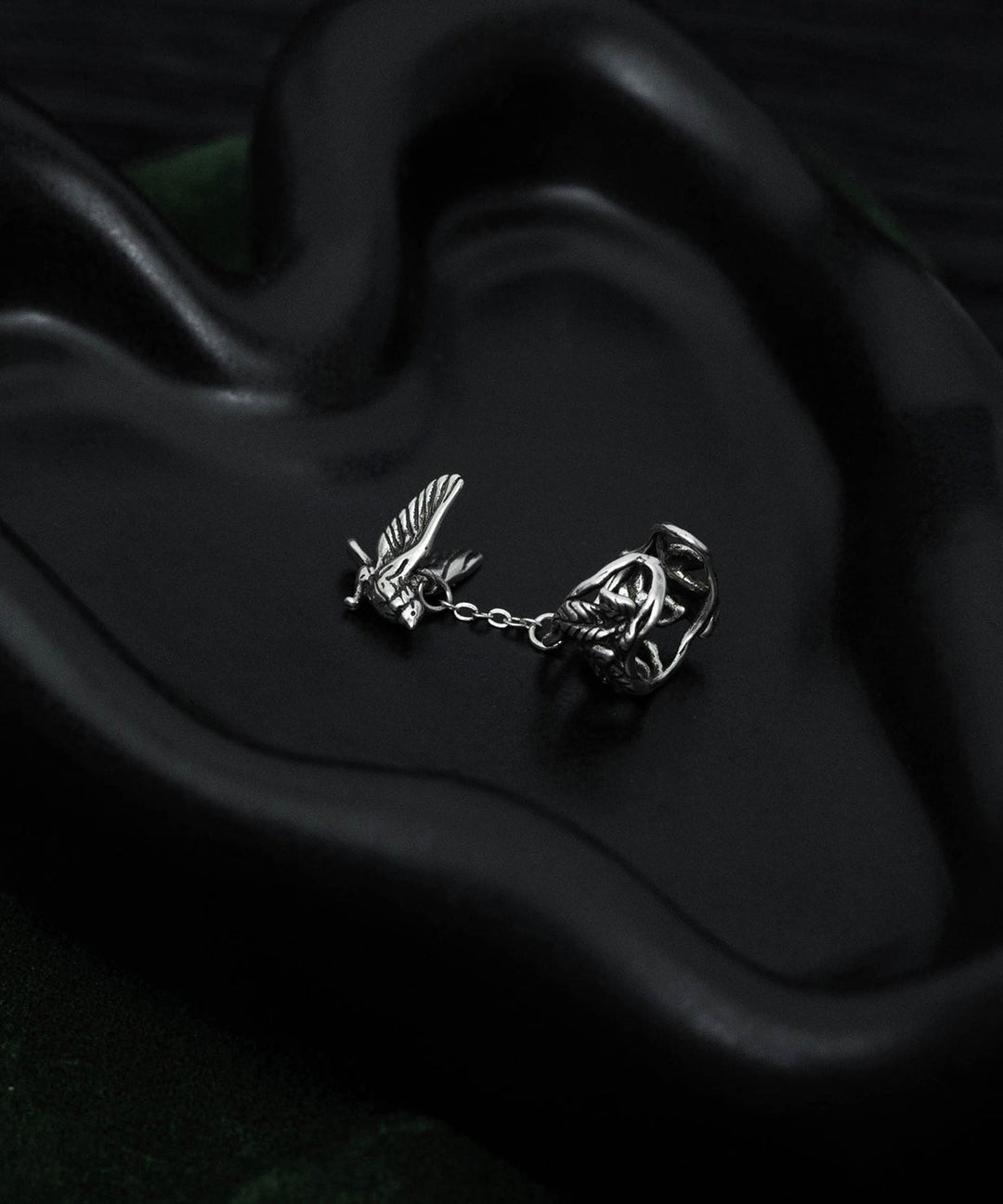Retro Silk Sterling Silver Floral Flying Bird Hollow Out Tassel Single One Drop Earrings