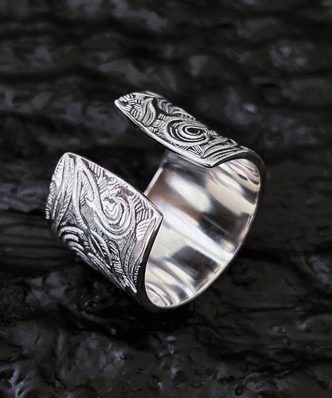 Retro Silk Sterling Silver Inlay Jade Rings