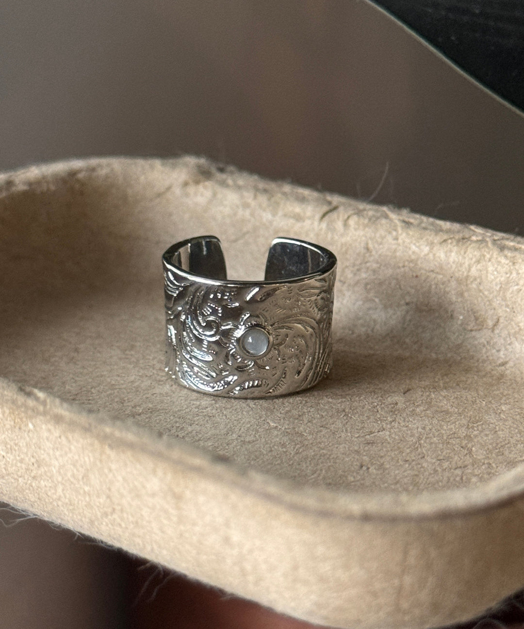 Retro Silk Sterling Silver Jade Open Rings