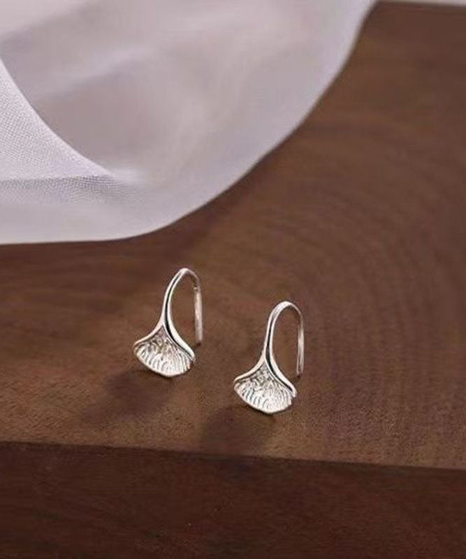 Retro Silk Sterling Silver Leaf Hoop Earrings
