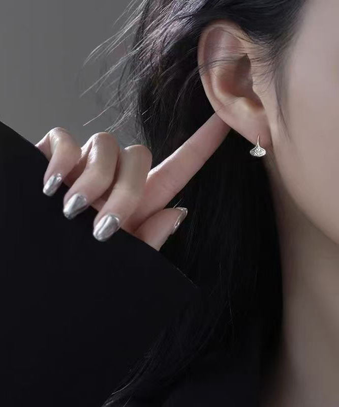 Retro Silk Sterling Silver Leaf Hoop Earrings