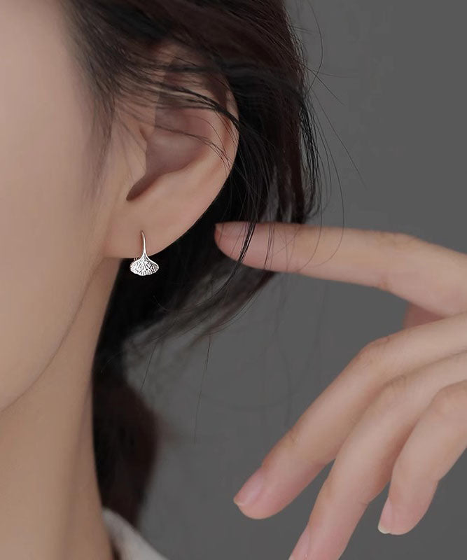 Retro Silk Sterling Silver Leaf Hoop Earrings