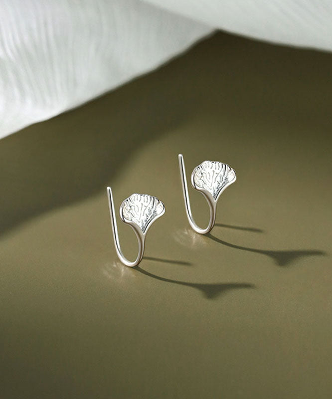 Retro Silk Sterling Silver Leaf Hoop Earrings