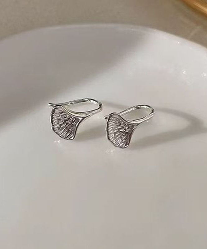 Retro Silk Sterling Silver Leaf Hoop Earrings