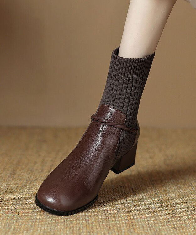 Retro Splicing Boots Brown Sheepskin