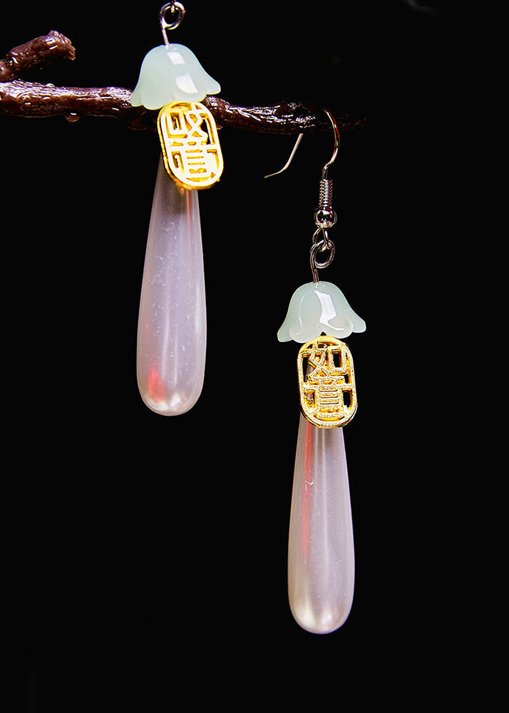 Retro Water Droplet Pearl Fupai 14K Gold Drop Earrings - Omychic