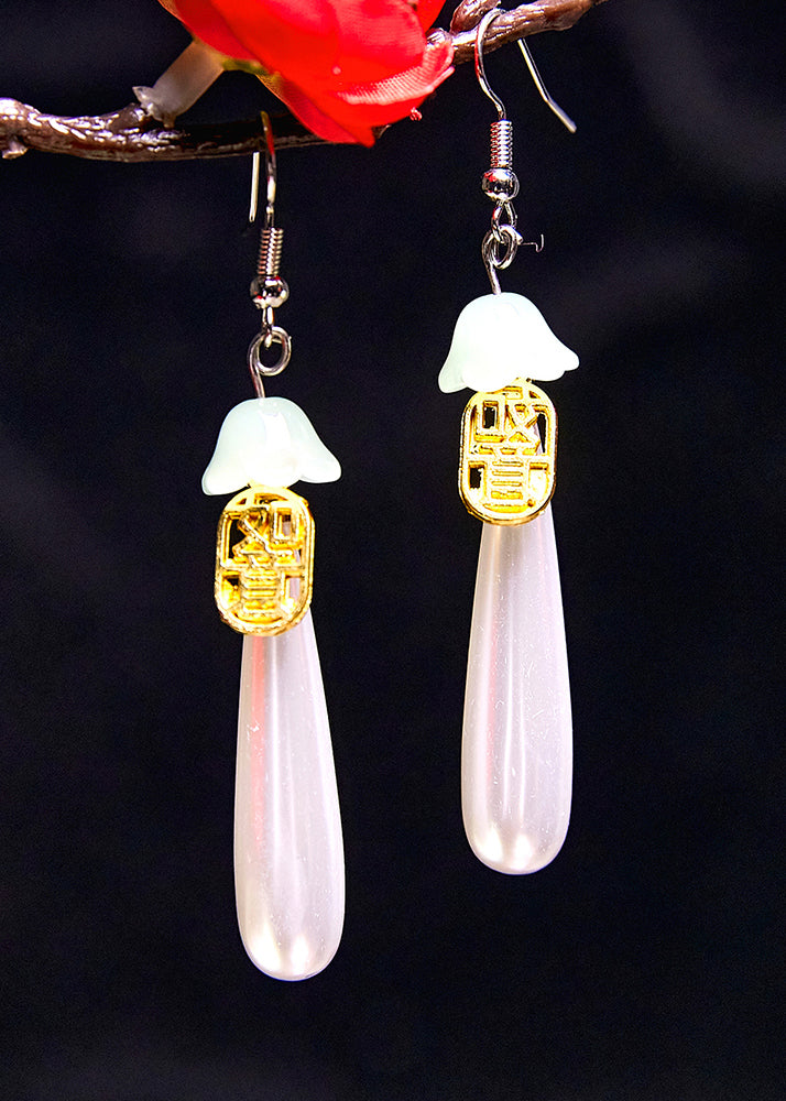 Retro Water Droplet Pearl Fupai 14K Gold Drop Earrings - Omychic