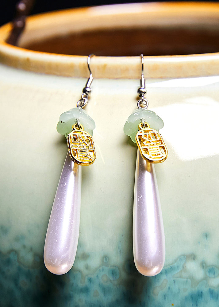 Retro Water Droplet Pearl Fupai 14K Gold Drop Earrings - Omychic