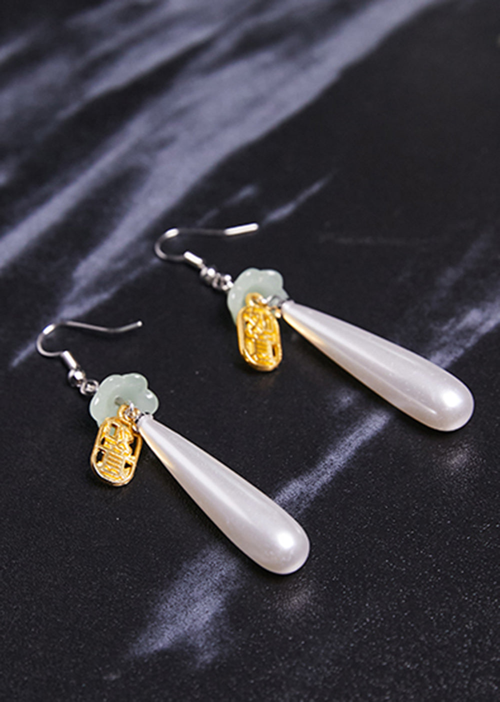 Retro Water Droplet Pearl Fupai 14K Gold Drop Earrings - Omychic