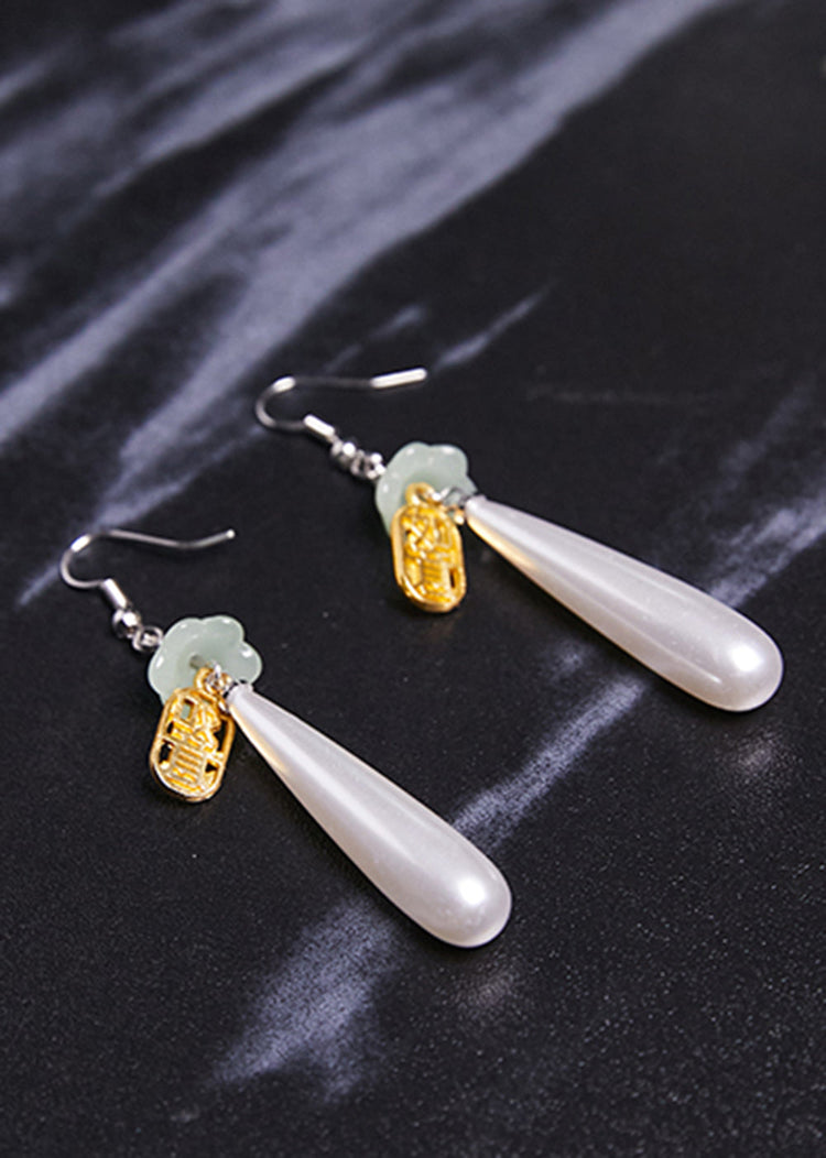 Retro Water Droplet Pearl Fupai 14K Gold Drop Earrings - Omychic