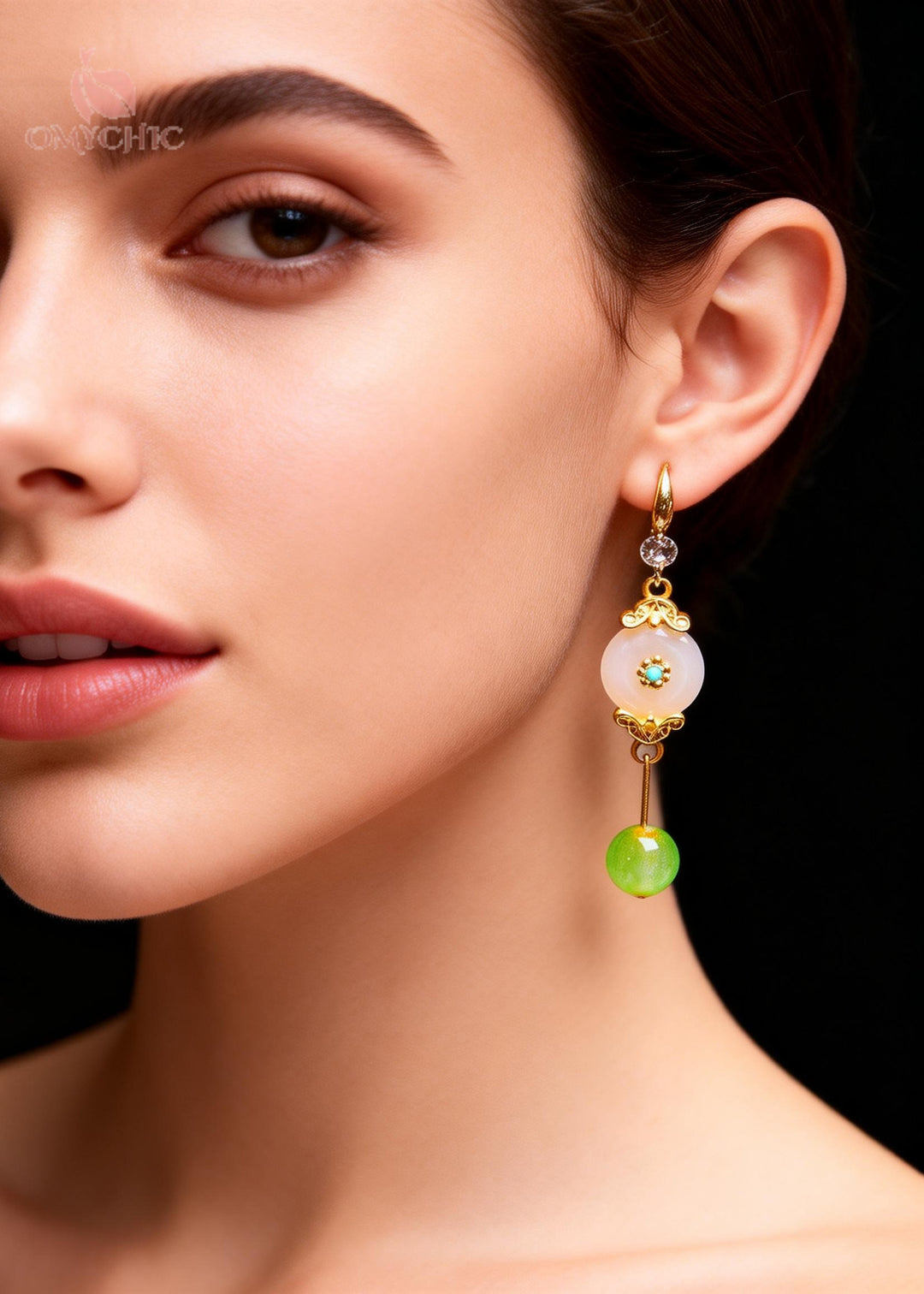 Retro White Jade Fine Zircon Long Drop Earrings
