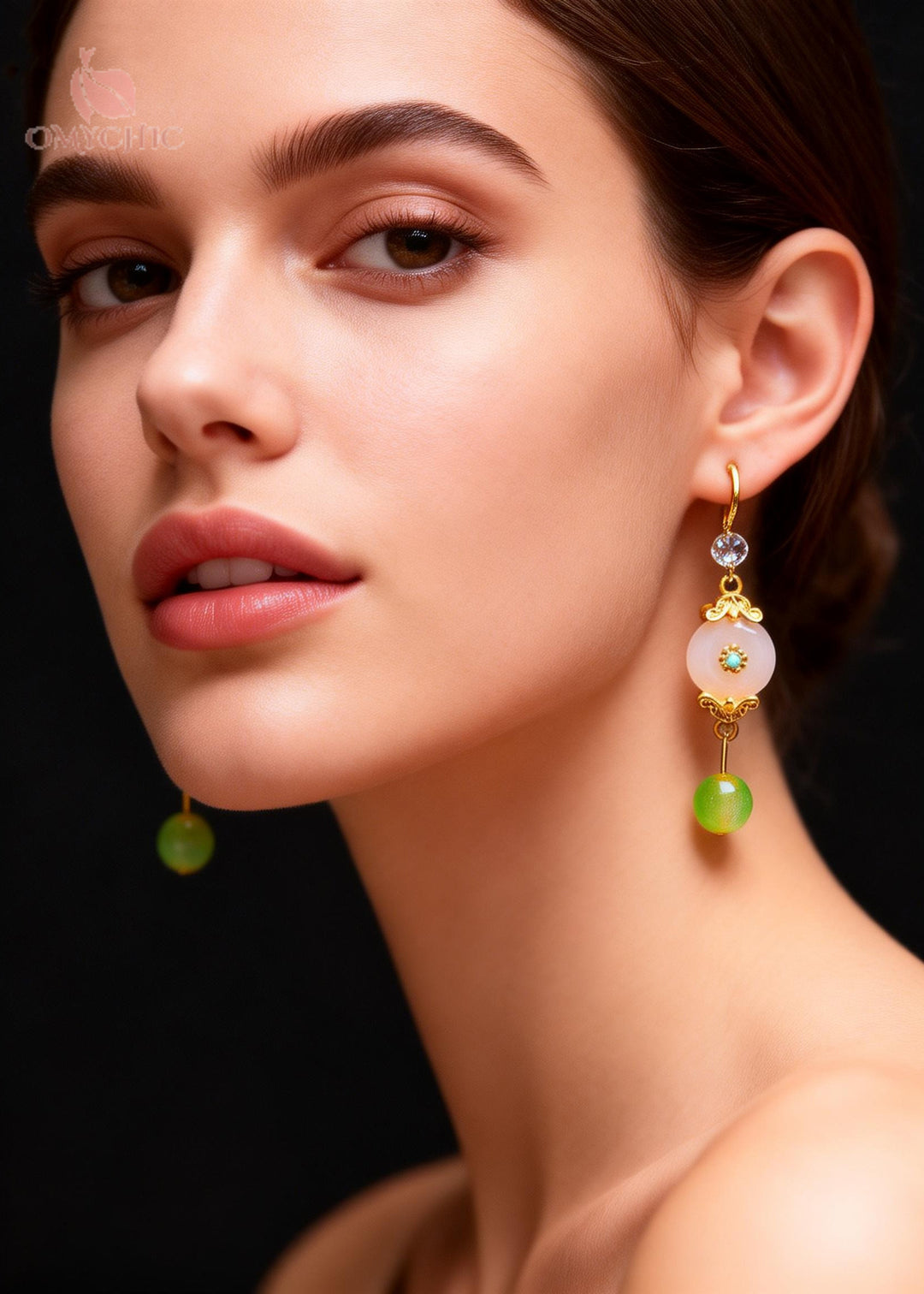 Retro White Jade Fine Zircon Long Drop Earrings