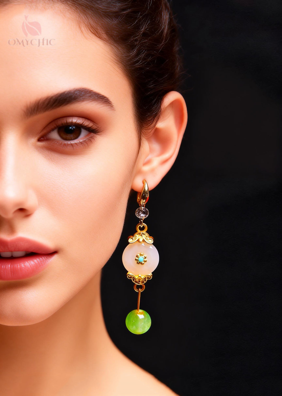 Retro White Jade Fine Zircon Long Drop Earrings