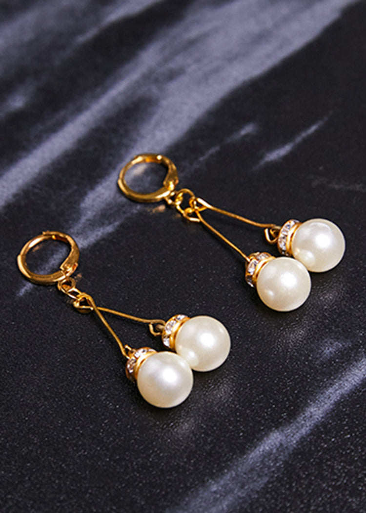 Retro White Pearl Zircon 14K Gold Drop Earrings - Omychic