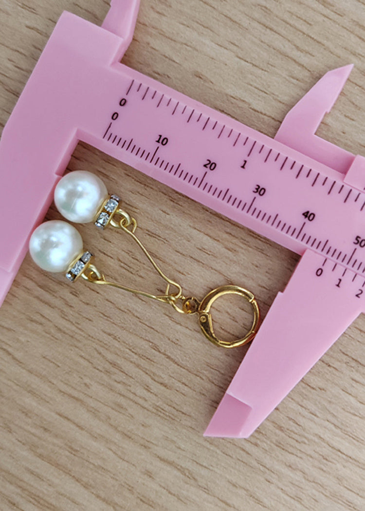 Retro White Pearl Zircon 14K Gold Drop Earrings - Omychic