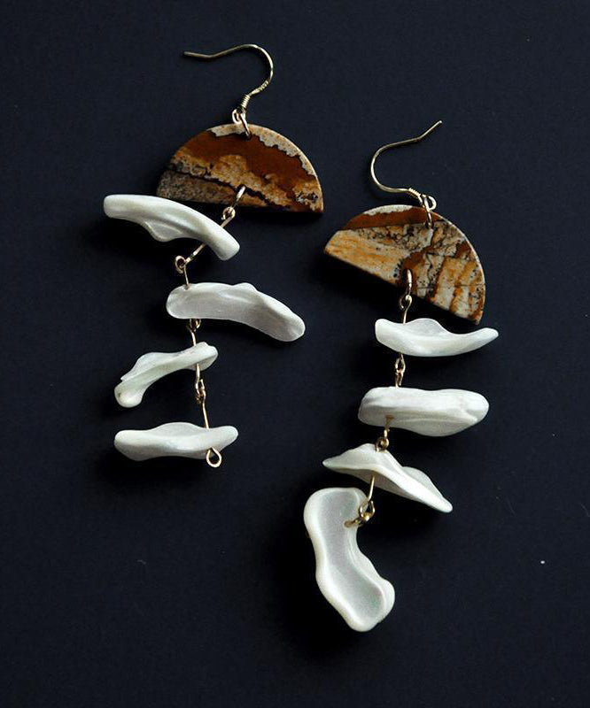Retro White Sterling Silver Overgild Tassel Drop Earrings