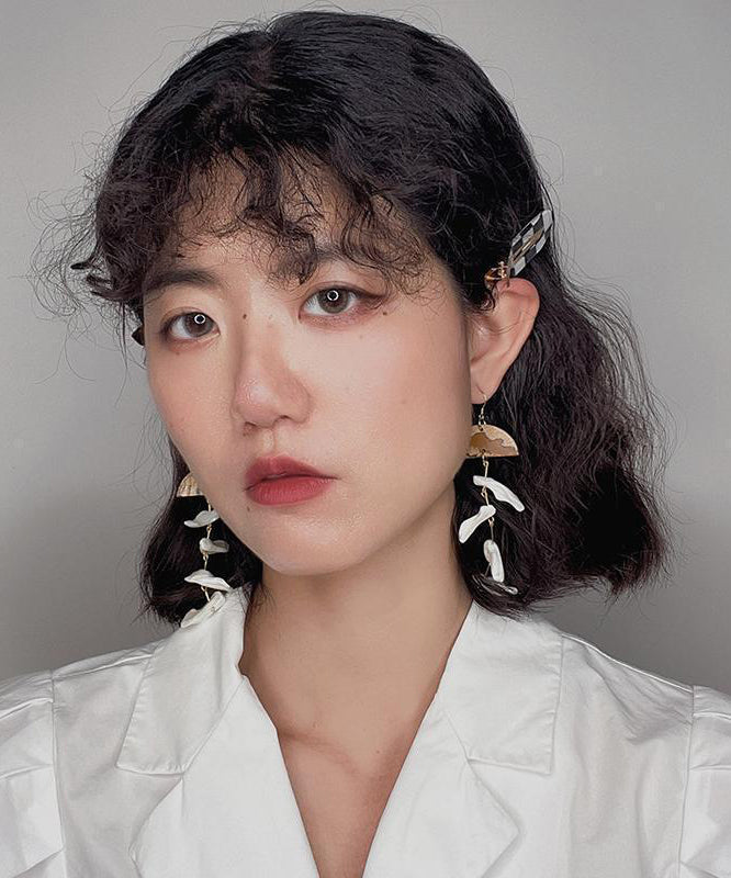 Retro White Sterling Silver Overgild Tassel Drop Earrings