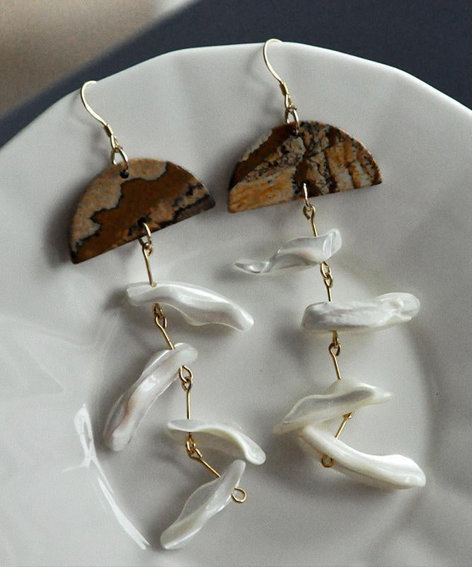 Retro White Sterling Silver Overgild Tassel Drop Earrings