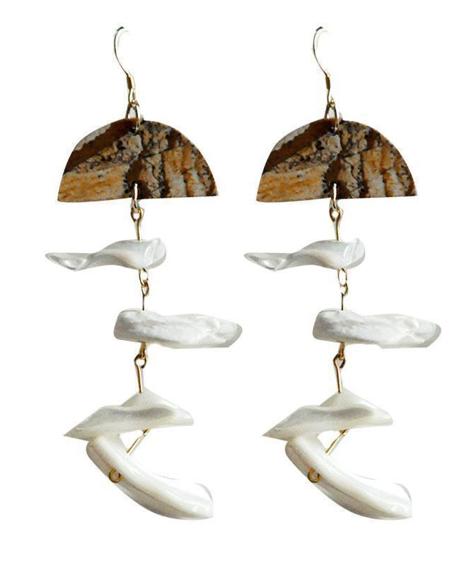 Retro White Sterling Silver Overgild Tassel Drop Earrings