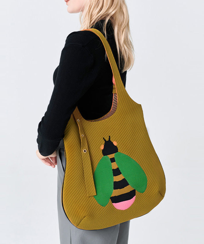 Retro Yellow Solid Durable Little Bee Embroidered Cotton Shoulder Bags