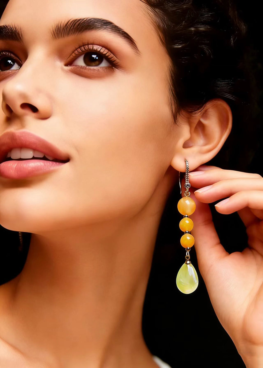Retro Yellow Water Droplet Fine Beeswaxl Drop Earrings