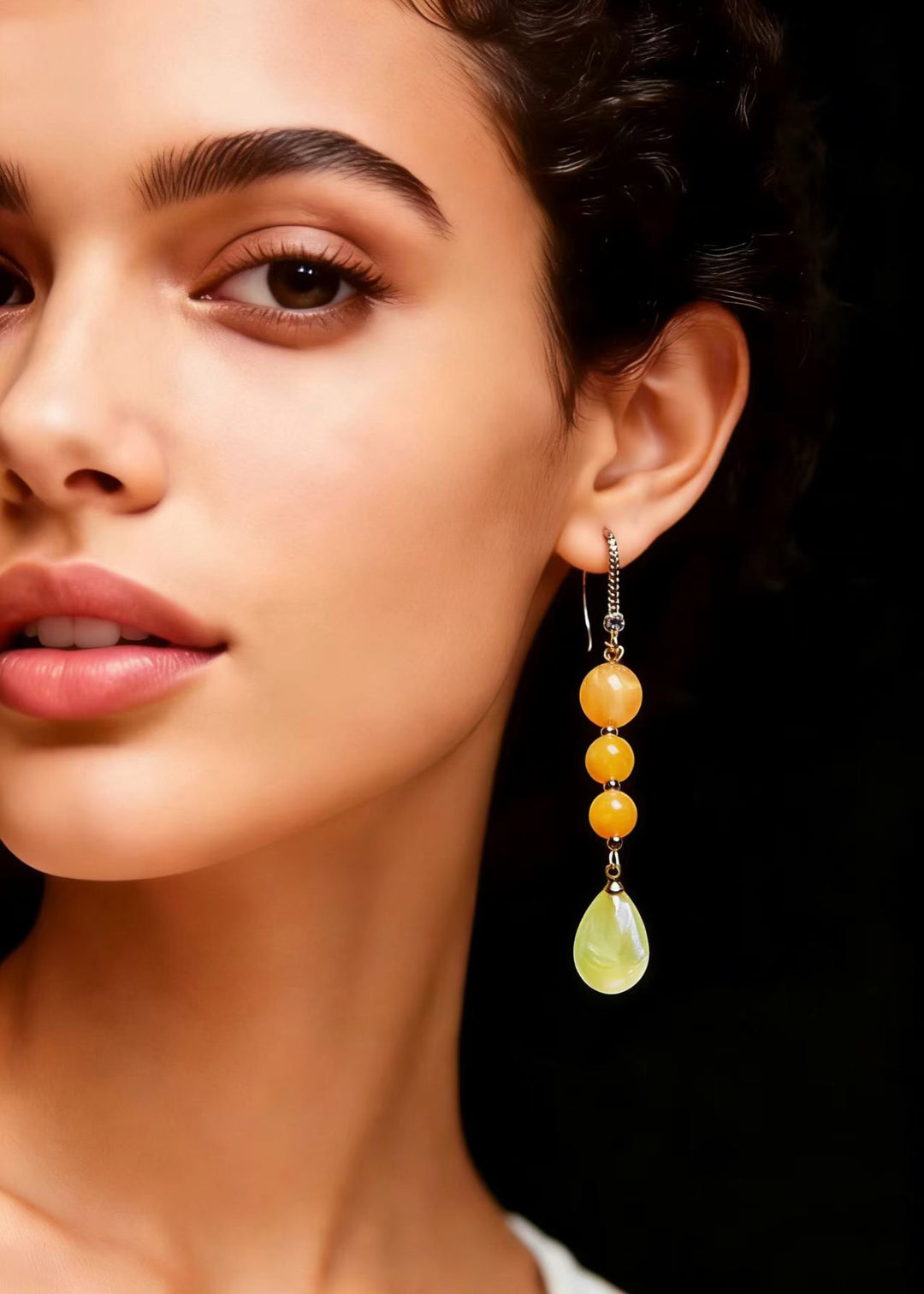 Retro Yellow Water Droplet Fine Beeswaxl Drop Earrings