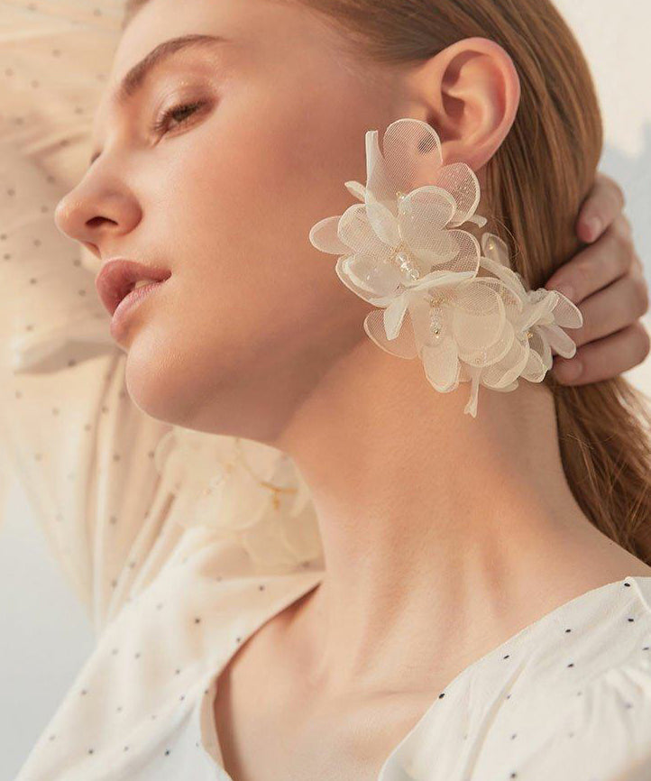 Romantic Organza Sheer Flower Cluster Dangle Earrings - Omychic