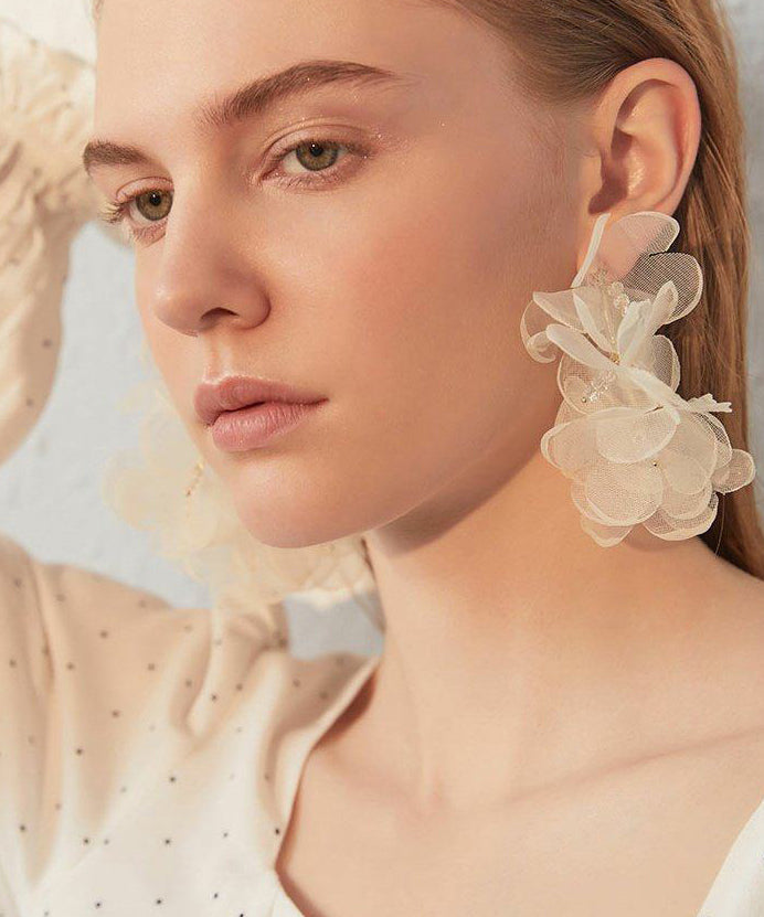 Romantic Organza Sheer Flower Cluster Dangle Earrings - Omychic