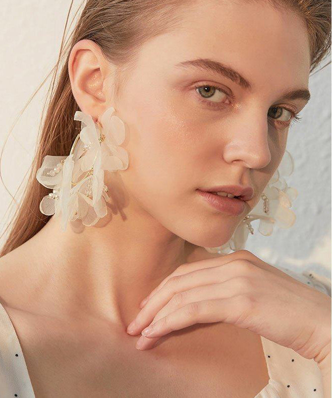 Romantic Organza Sheer Flower Cluster Dangle Earrings - Omychic