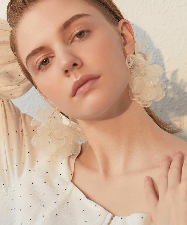Romantic Organza Sheer Flower Cluster Dangle Earrings - Omychic
