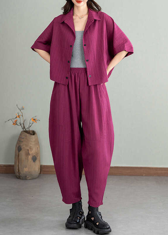 Rose Cotton Two Pieces Set Oversized Batwing Sleeve