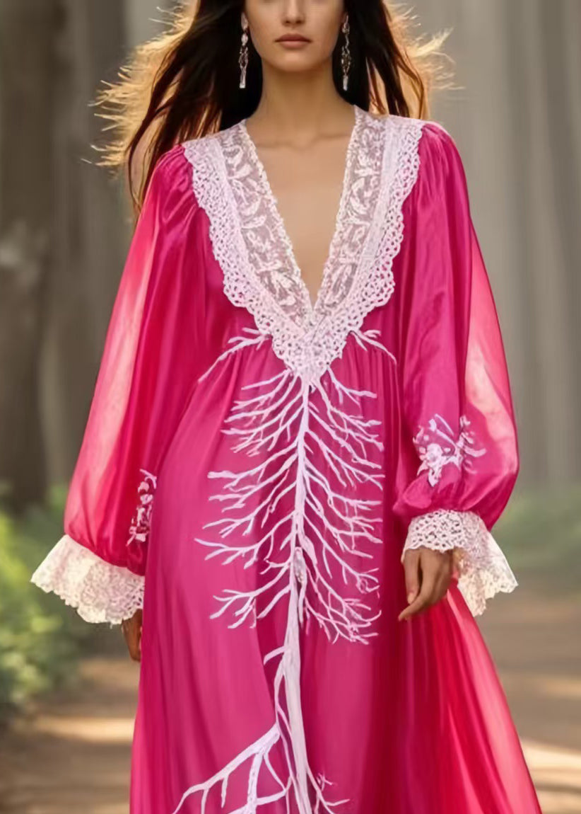 Rose Patchwork Lace Holiday Dress Oversized Spring