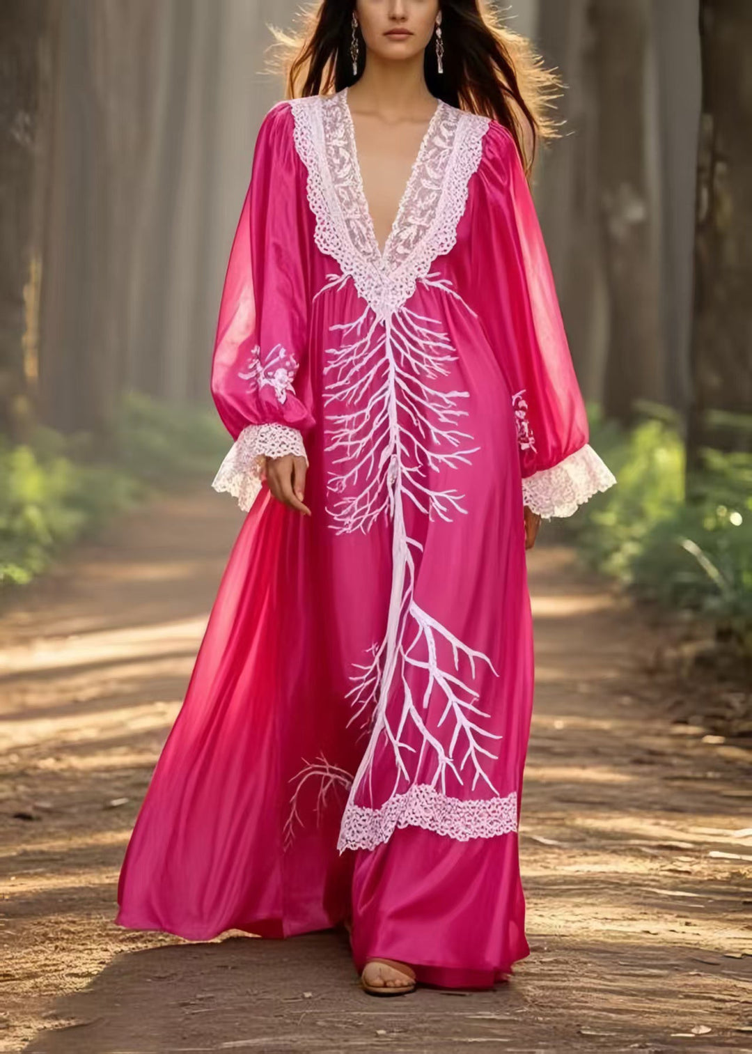 Rose Patchwork Lace Holiday Dress Oversized Spring
