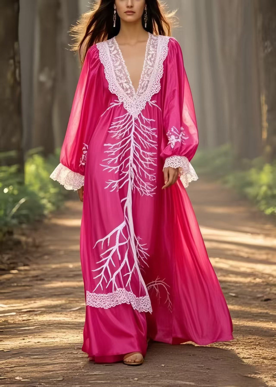 Rose Patchwork Lace Holiday Dress Oversized Spring