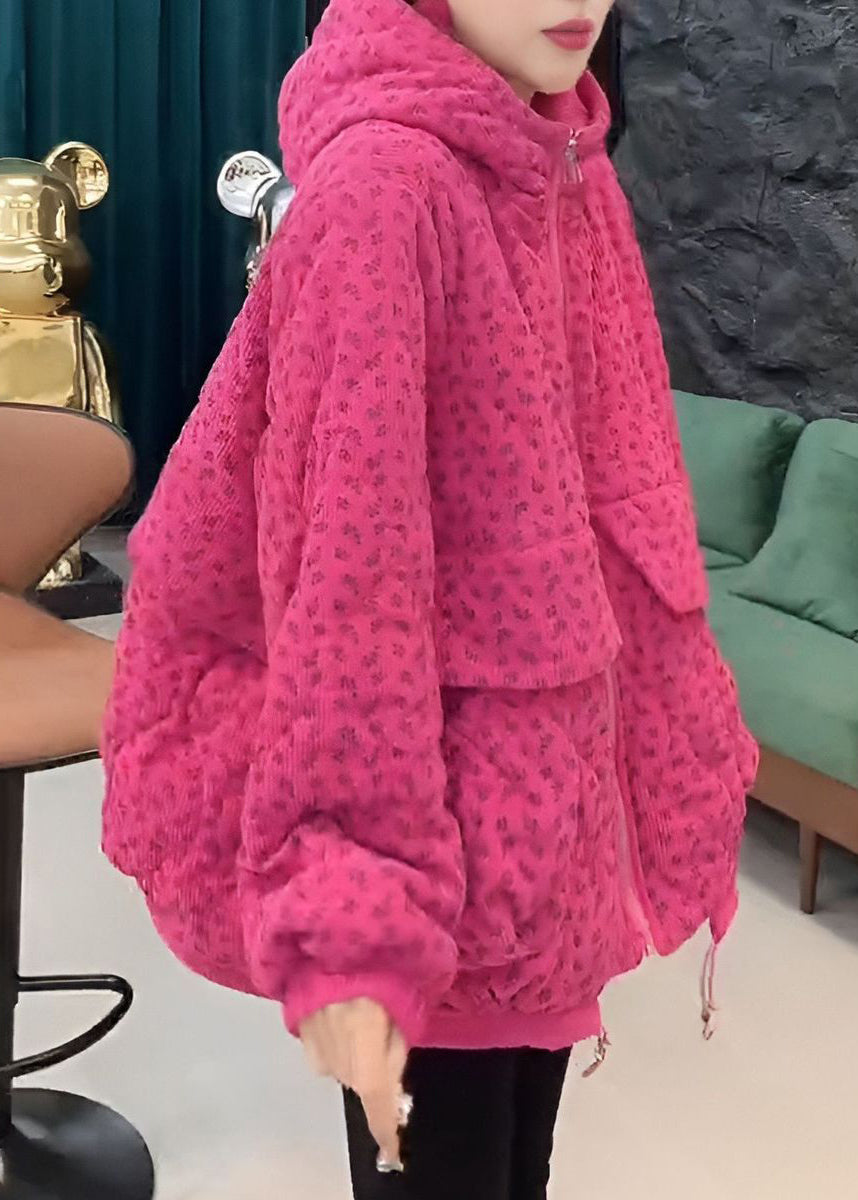 Rose Pockets Drawstring Cotton Filled Winter Parka Hooded