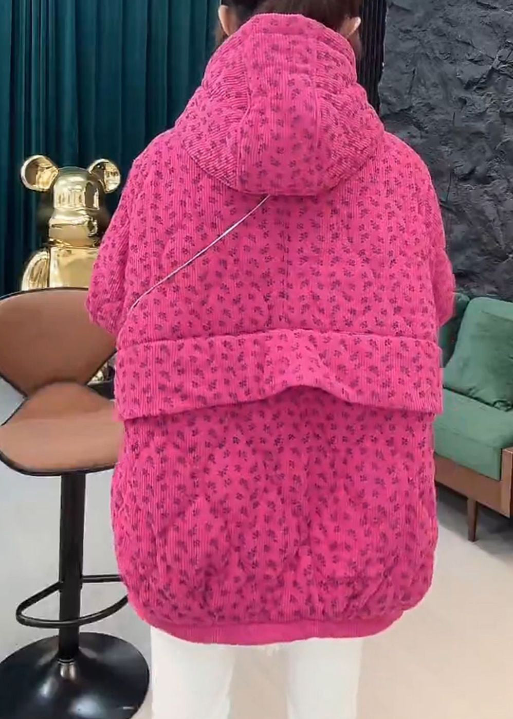 Rose Pockets Drawstring Cotton Filled Winter Parka Hooded