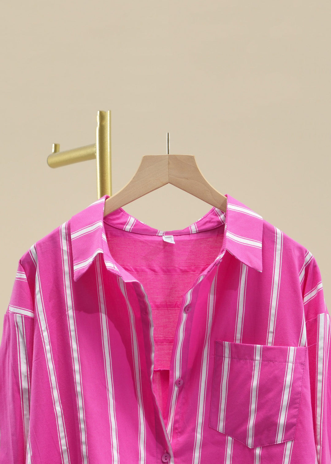 Rose Striped Pockets Cotton Fall Shirts Peter Pan Collar