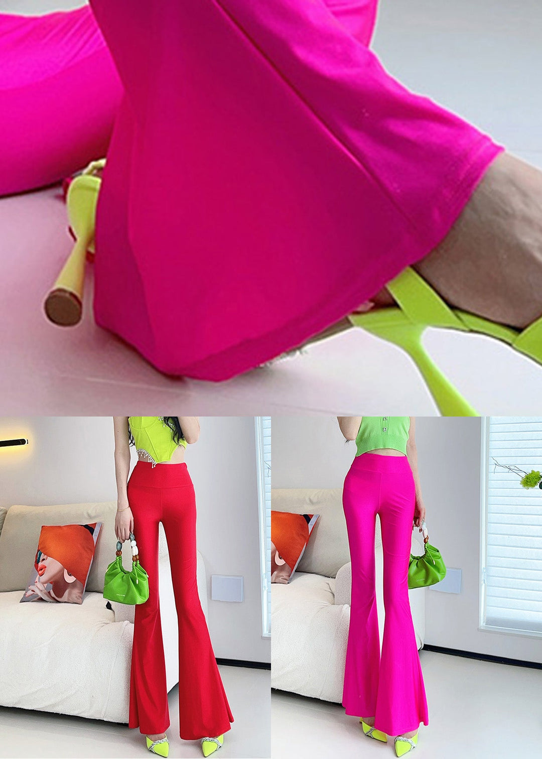 Rose Tummy Control Nylon Flared Trousers Butt Scrunch