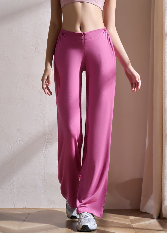 Rose Wrinkled Elastic Waist Solid Groove Pants