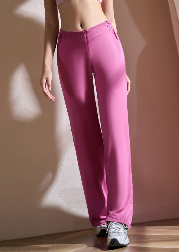 Rose Wrinkled Elastic Waist Solid Groove Pants
