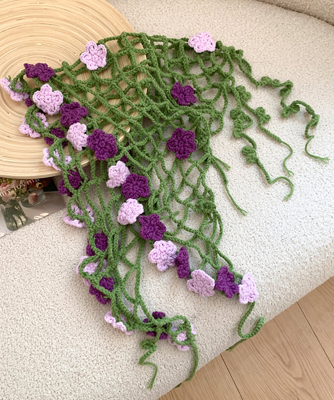 Rural Style Flower Knitted Waist Scarf Triangular Headscarf