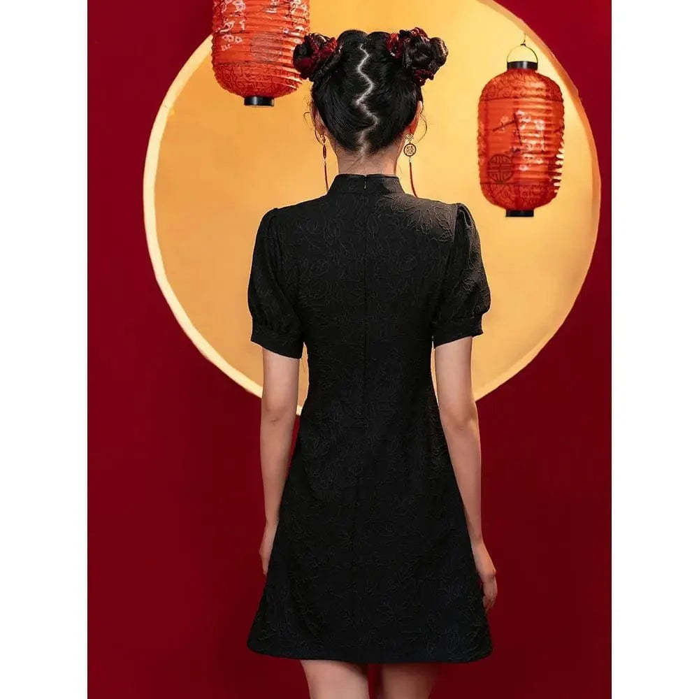 Silhouette Dark Floral Print Cheongsam Dress