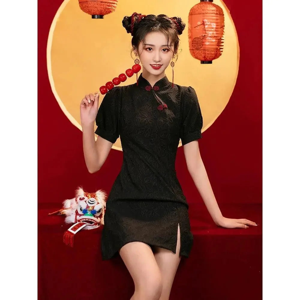Silhouette Dark Floral Print Cheongsam Dress