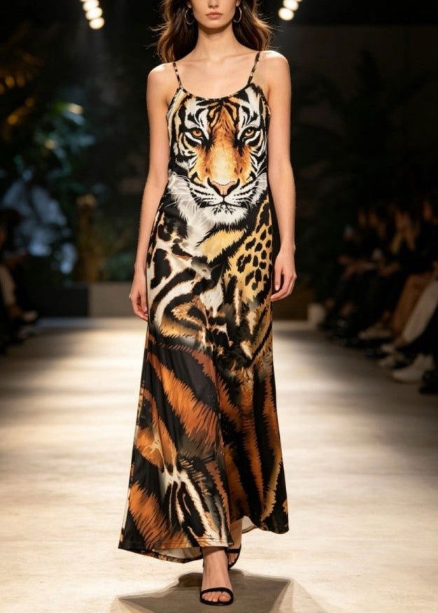 Sexy Animal Print Maxi Spaghetti Strap Dresses Summer