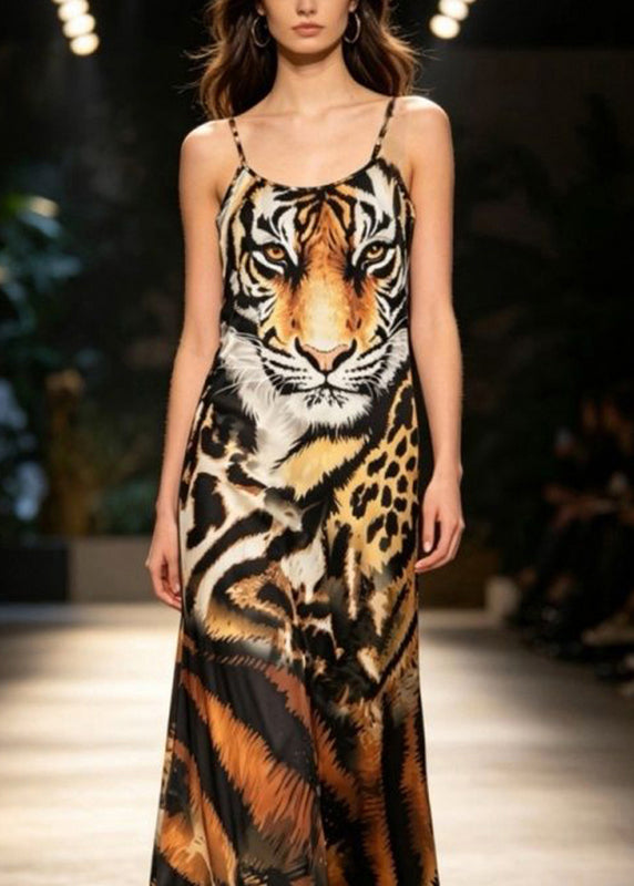 Sexy Animal Print Maxi Spaghetti Strap Dresses Summer