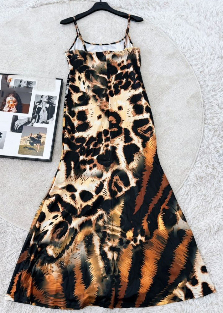 Sexy Animal Print Maxi Spaghetti Strap Dresses Summer