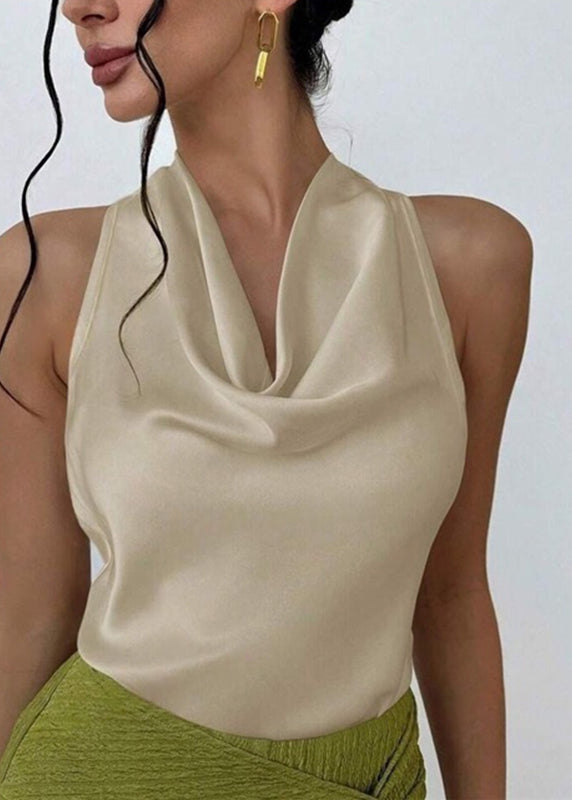 Sexy Apricot Patchwork Satin T Shirt Sleeveless